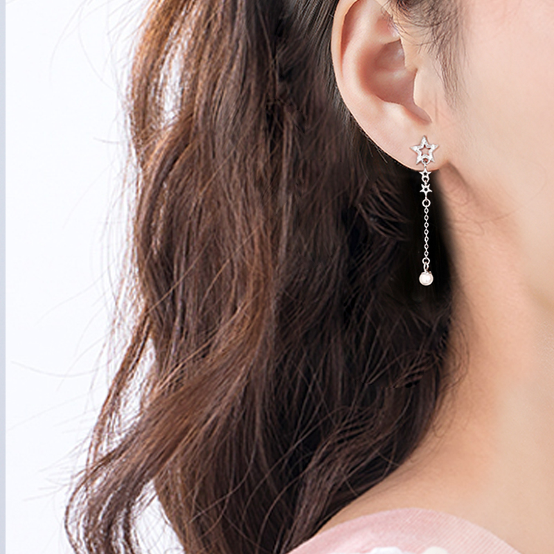 Fashion Jewelry Party Bling Star Cubic Zirconia Pearl Earring 925 Sterling Sliver Earring Drop(图5)