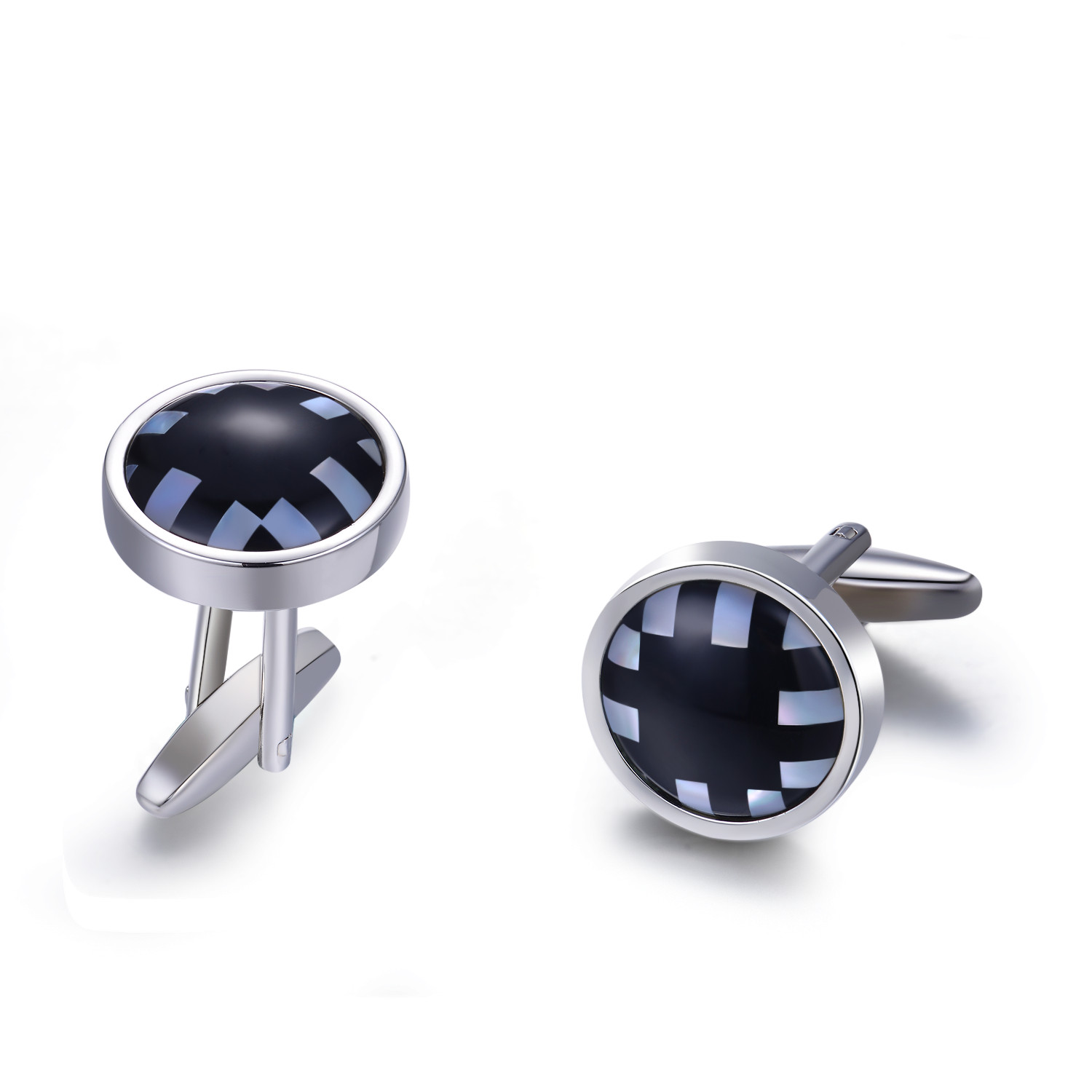 Luxury custom 925 sterling Silver cufflink black stone rhodium plated ring jewelry(图1)