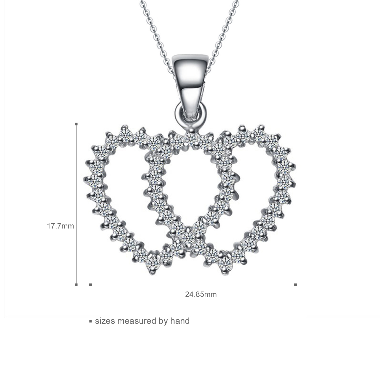 Wholesale Jewelry Cubic Zirconia 925 Sterling Silver Link ChainDouble Heart Classic Pendant Necklace(图3)