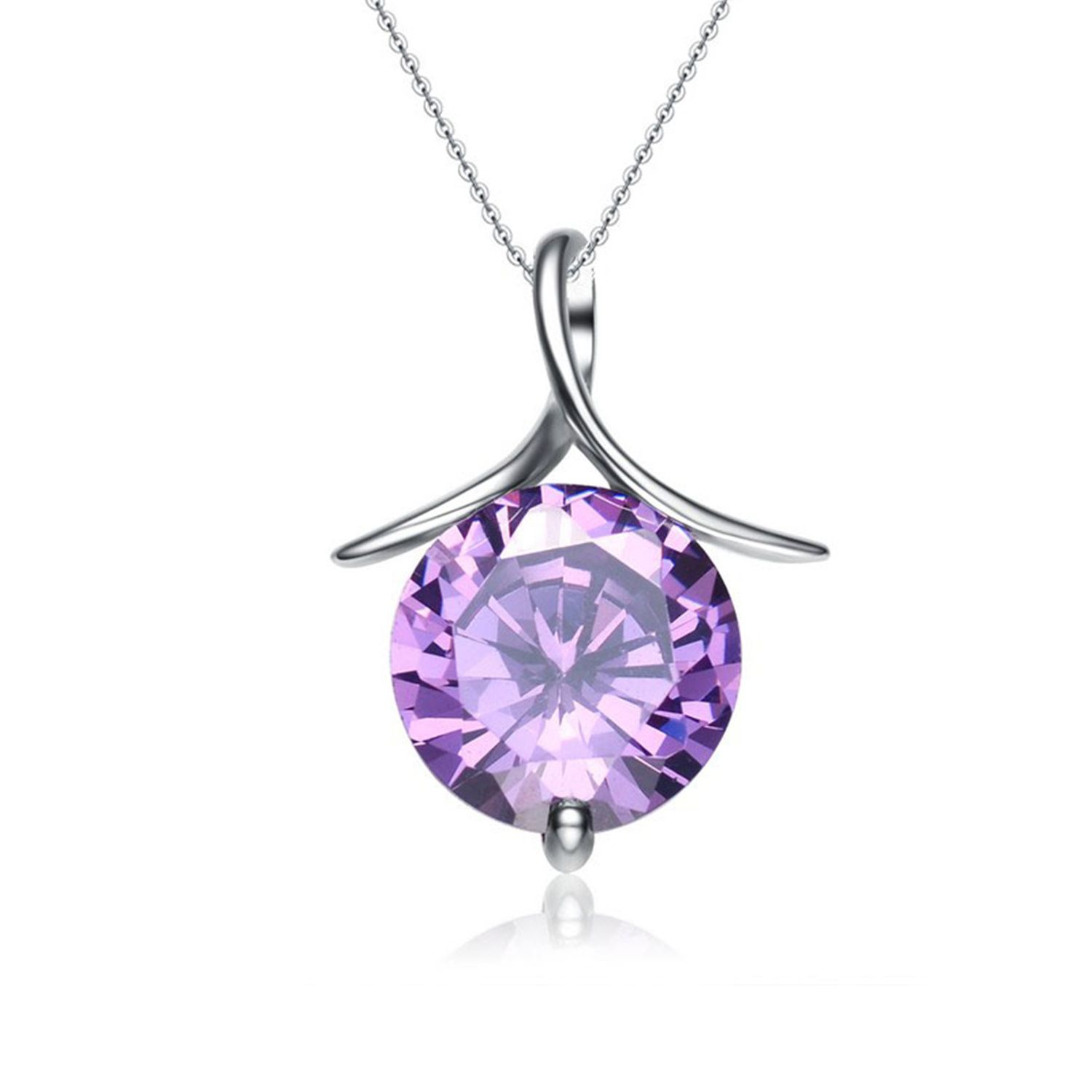 wholesa Fashion Cubic Zirconia Silver Plated 925 Silver Jewelry  Cross Chain Purple Pendant Necklace(图2)
