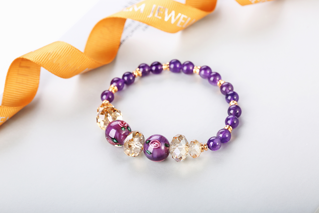 Romantic Bracelet Ladies Charm Bead Jewelry Stretch Natural Stone Rose Amethyst Bead Bracelet(图4)