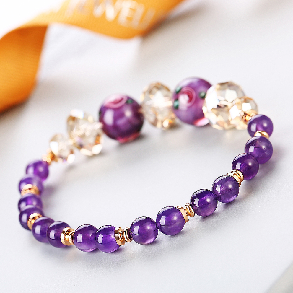 Romantic Bracelet Ladies Charm Bead Jewelry Stretch Natural Stone Rose Amethyst Bead Bracelet(图8)