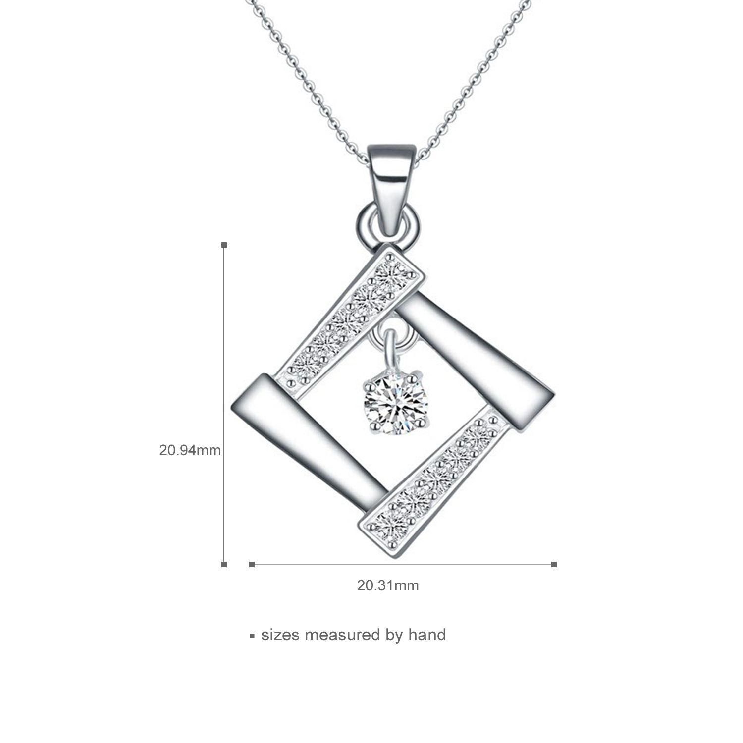 Classic Jewelry Cubic Zirconia Wedding 925 Sterling Silver Rhodium Plated Square Pendant Necklace(图5)