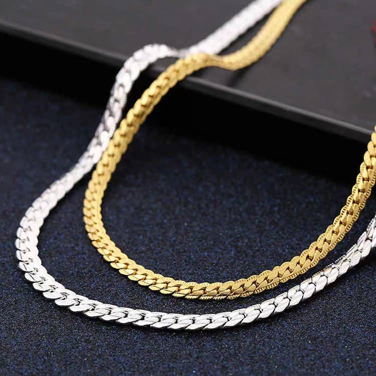 Wholesale Gold Fashion unisex Jewelry Plated Jewelry 18K 14K Cuban Herringbone Snake Gold Chain(图3)