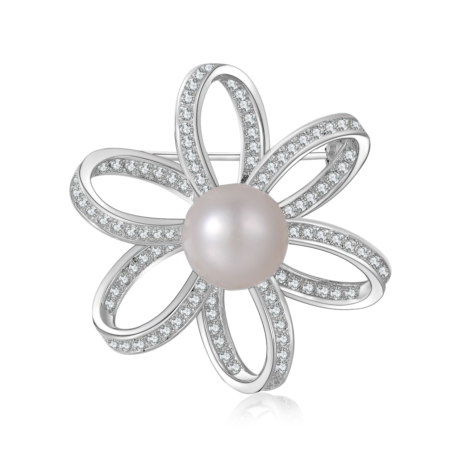 Freshwater Pearl Elegant Classic White Pearl 925 Sterling Silver Brooch Jewelry Women(图5)