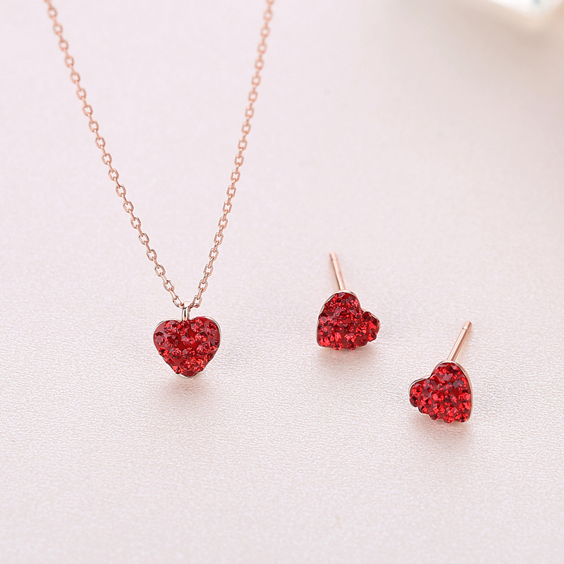 Factory Wholesale 925 Sterling Silver Rose Gold Plated Cubic Zirconia Red Heart Pendant Necklace (图5)