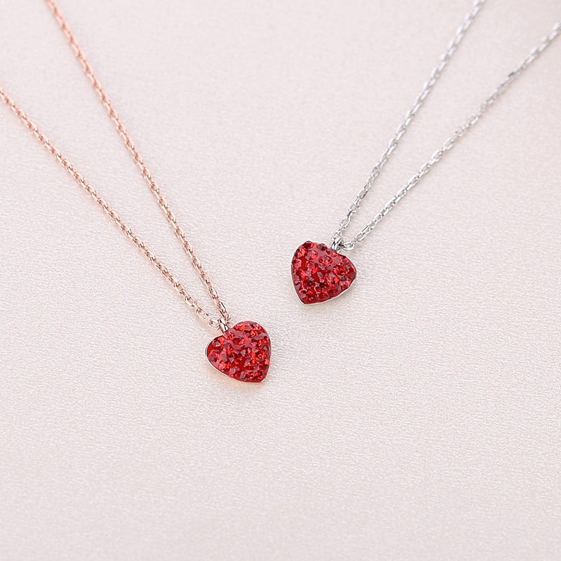 Factory Wholesale 925 Sterling Silver Rose Gold Plated Cubic Zirconia Red Heart Pendant Necklace (图7)