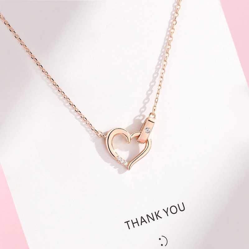 925 Sterling Silver Rose Gold Plated Women Jewelry Cubic Zirconia Hollow Heart Pendant Necklace(图4)