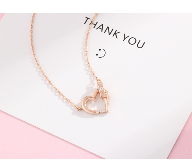 925 Sterling Silver Rose Gold Plated Women Jewelry Cubic Zirconia Hollow Heart Pendant Necklace(图9)