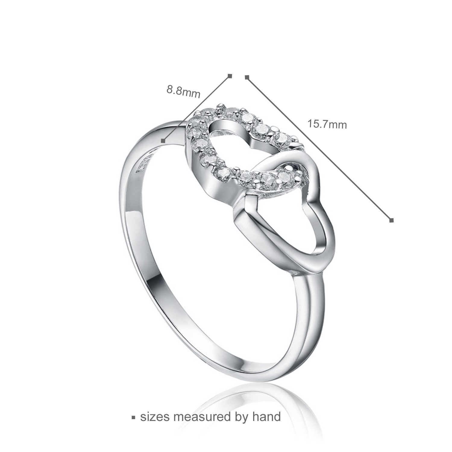 Sterling Silver Engagement Ring Double Heart Lady Ring Classic Fashion Personality jewelry gift ring(图3)