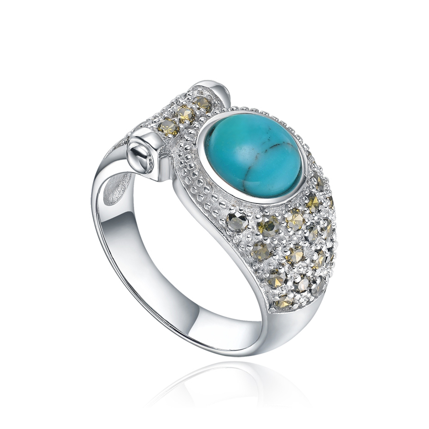 Ready to Ship Wholesale silver jewelry rings jewelry women sterling silver ring rhodium plated turquoise ring