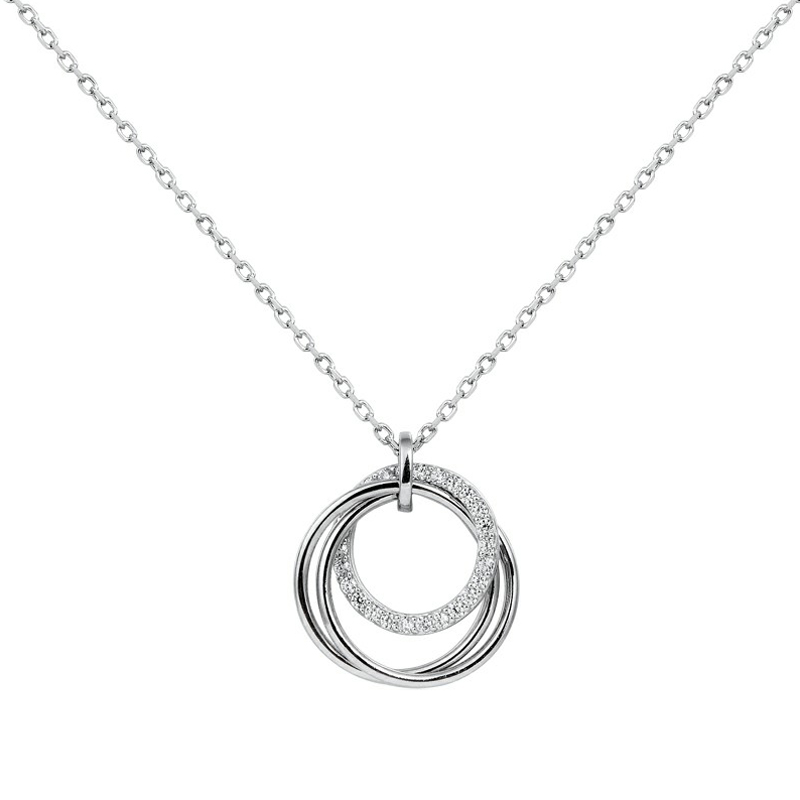 personalized Women Jewelry 925 Sterling Silver Rose Gold Plated CZ double circle pendant necklace(图4)