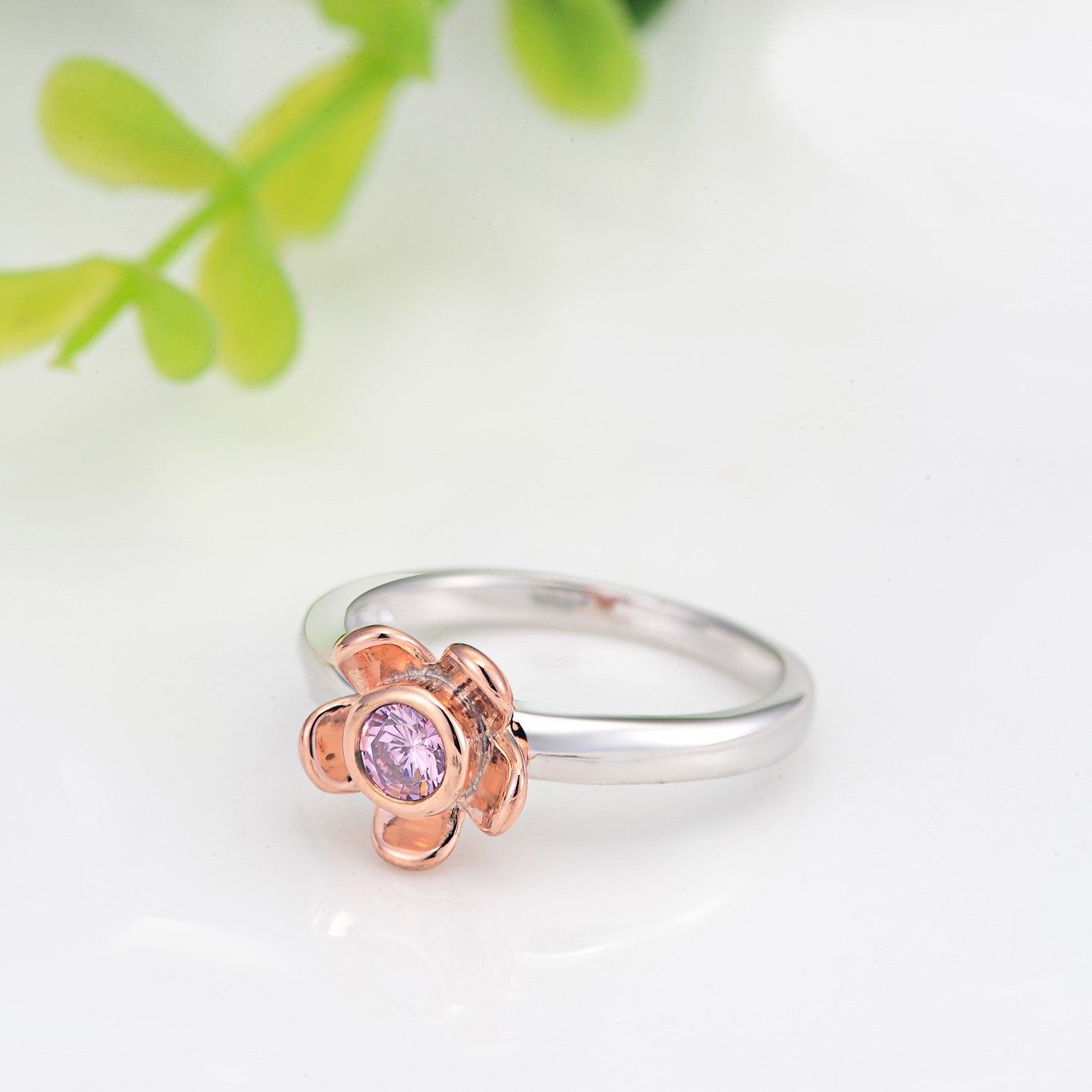 Red Rose Garden Flower Leaves Silver Cut Finger Rings Valentines Day Gift Jewelry Hot Sale Rings(图2)