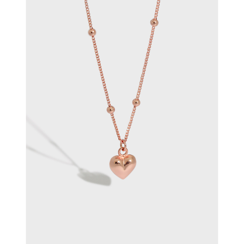 2021 Fashion Beaded Chain Heart Pendant Jewelry 925 Sterling Silver &18K Rose Gold Plated Couple Love Charm Necklace For Ladies