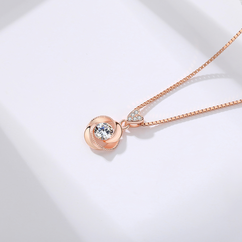 Wholesale 925 Sterling Silver Rose Gold Plated Elegant Cubic Zirconia Rose Flower Pendant Necklace (图4)