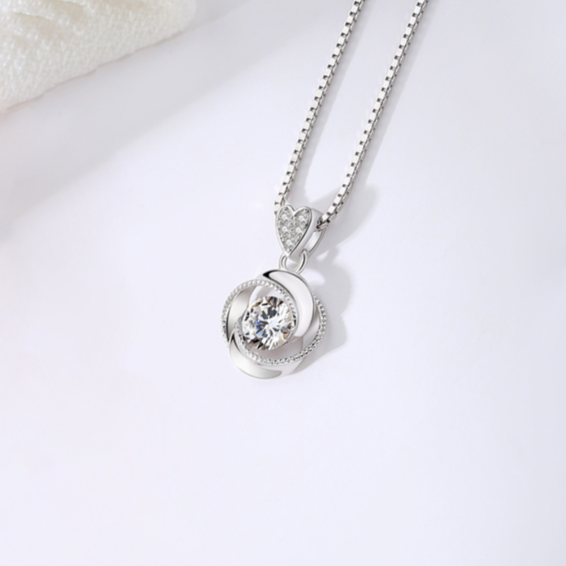 Wholesale 925 Sterling Silver Rose Gold Plated Elegant Cubic Zirconia Rose Flower Pendant Necklace (图5)