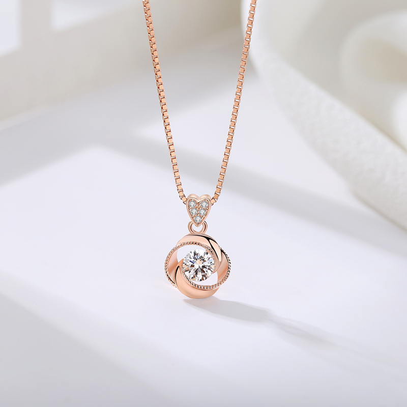 Wholesale 925 Sterling Silver Rose Gold Plated Elegant Cubic Zirconia Rose Flower Pendant Necklace (图7)