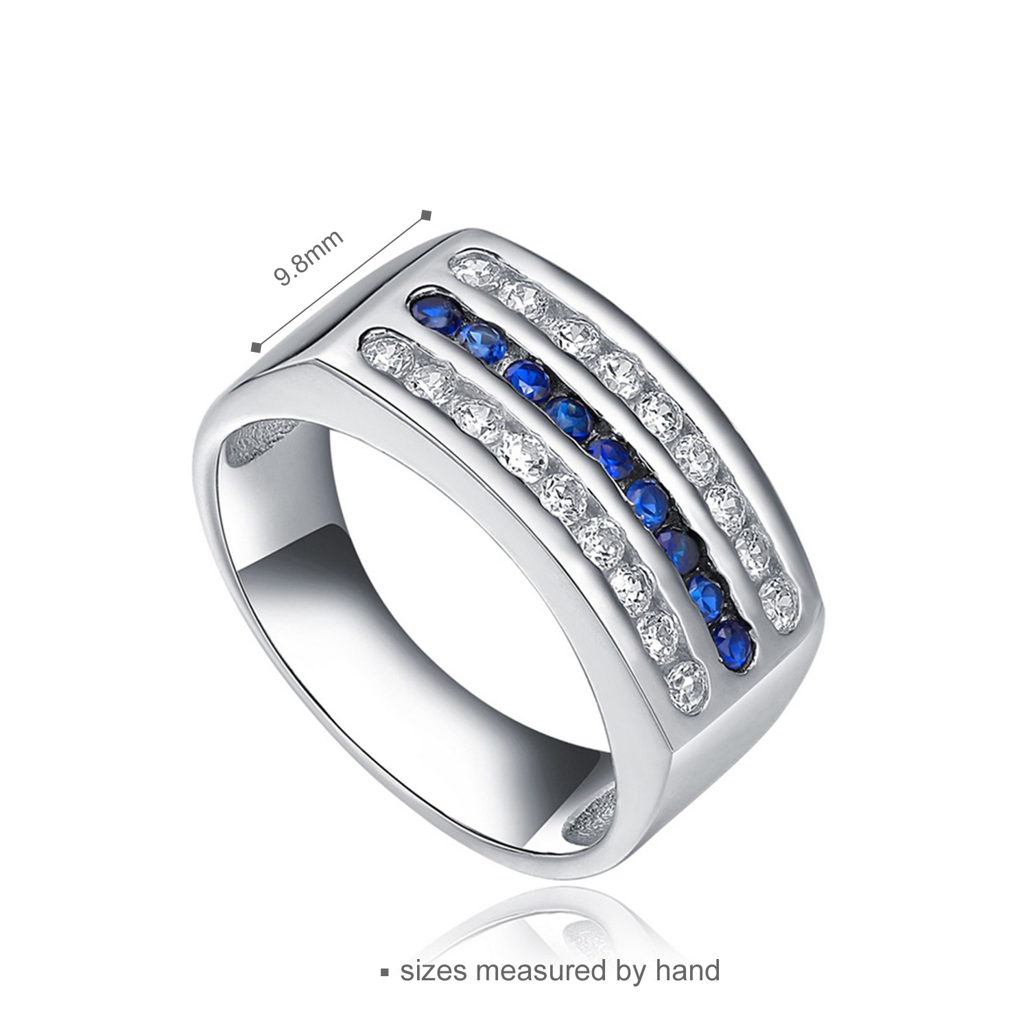 925 Sterling Silver Ring Three Line Row Round Blue Sapphire Fine Jewelry ring Men Women Wedding ring(图3)