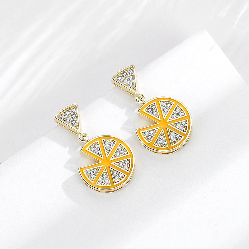 Designer yellow fruit lemon cubic zircon 925 sterling silver 14k 18k gold plated jewelry charm kawai(图1)