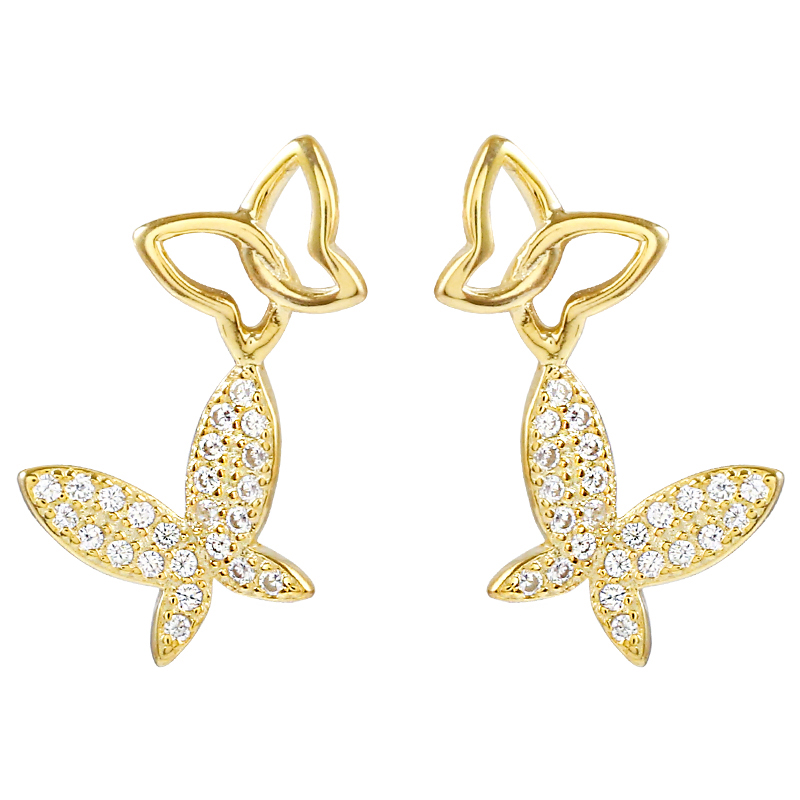 Wholesale Fashion Accessories 18K Gold Plated Cubic Zirconia Butterfly Stud Earrings Women Jewelry(图3)