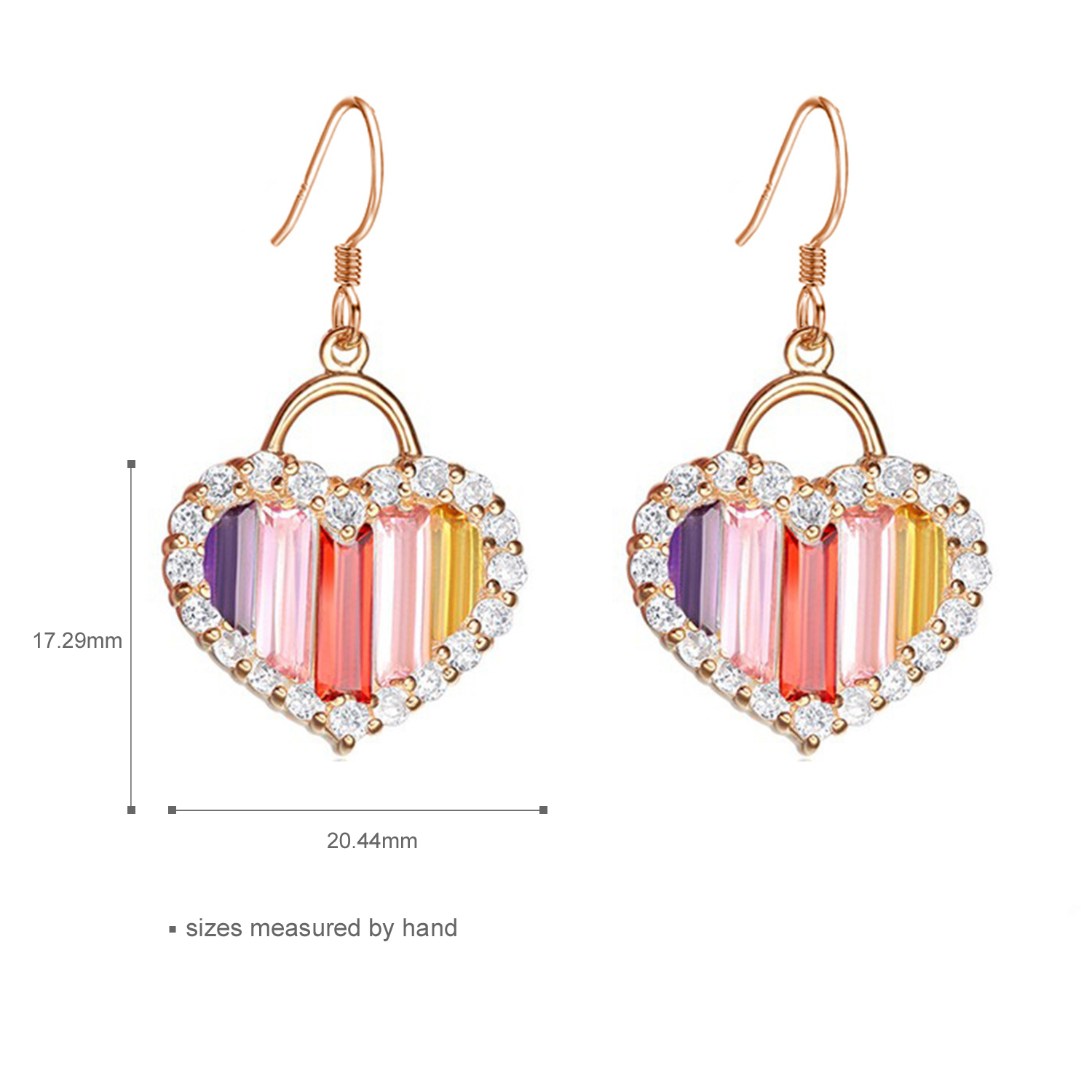 High Quality Design Jewelry CZ Women Party Colorful Rainbow Cubic Zirconia Geometric Heart Drop Earr(图1)
