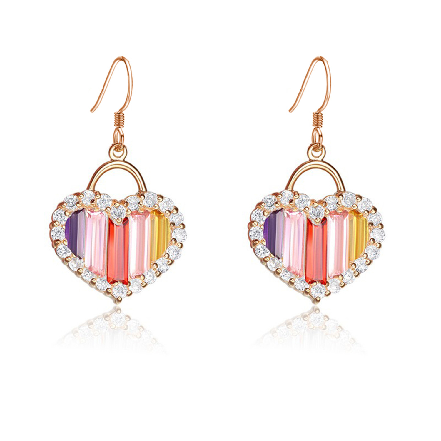 High Quality Design Jewelry CZ Women Party Colorful Rainbow Cubic Zirconia Geometric Heart Drop Earr(图2)
