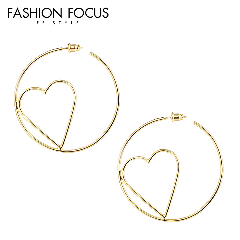 Fashion trendy custom Hollow out heart shaped copper 14k 18k gold plated jewelry open simple big hoo(图4)