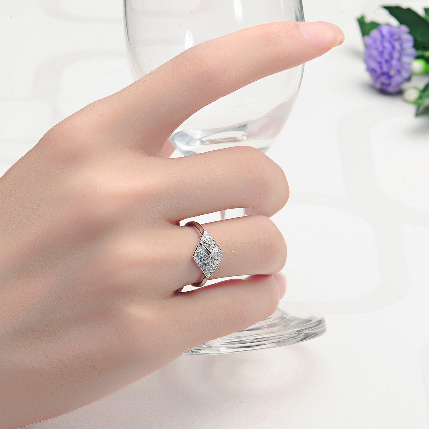 Wholesale Fashion Crystal Rings Cubic Zirconia Geometric jewelry silver Irregular  Shape Women Rings(图3)