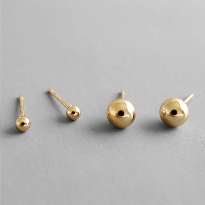 High Quality Wholesale 925 Sterling Silver Fashion Women 18K Gold Plated Bead Ball Stud Earrings Jew(图2)