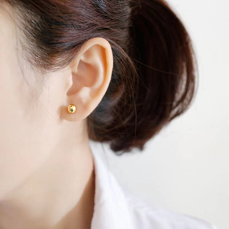 High Quality Wholesale 925 Sterling Silver Fashion Women 18K Gold Plated Bead Ball Stud Earrings Jew(图3)