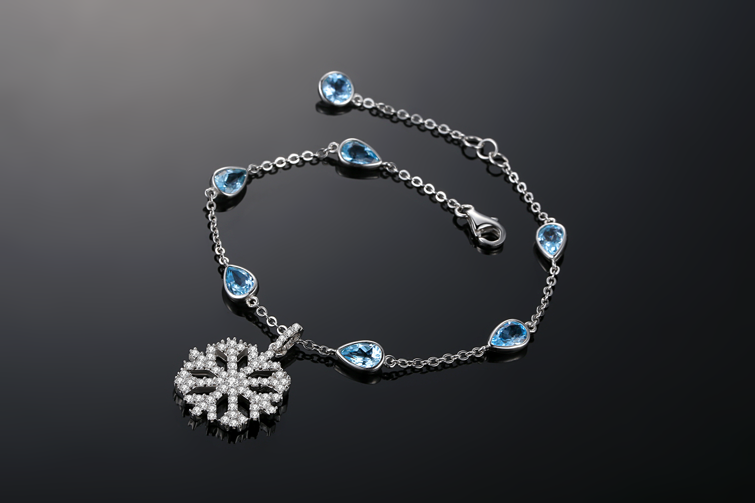 Womens 925 sterling silver Snowflake pendant Blue Crystal pendant bracelet(图5)
