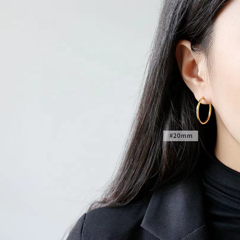 Fashion trendy custom Minimalist 925 silver 14k 18k gold plated jewelry earing simple Large Medium S(图6)