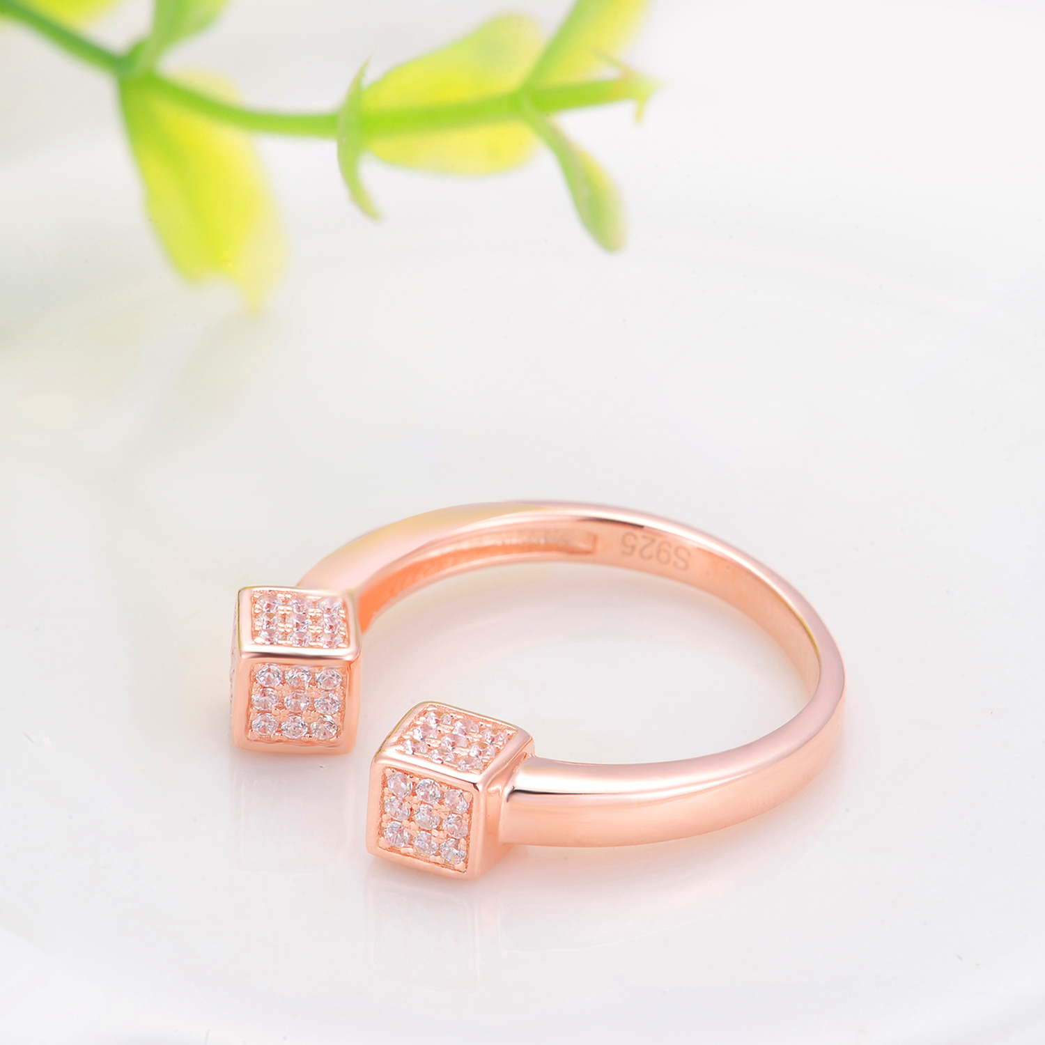 Dice Rose Gold Plated CZ Zircon Jewelry Wholesale Women 925 Sterling Silver Adjustable Rings