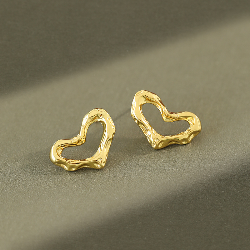 Simple Women heart shape earrings 925 sterling Silver Gold Plated jewelry stud earrings(图1)