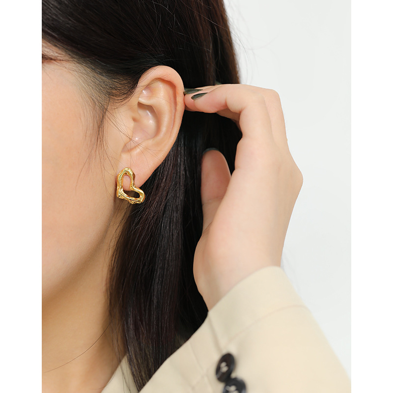 Simple Women heart shape earrings 925 sterling Silver Gold Plated jewelry stud earrings(图3)