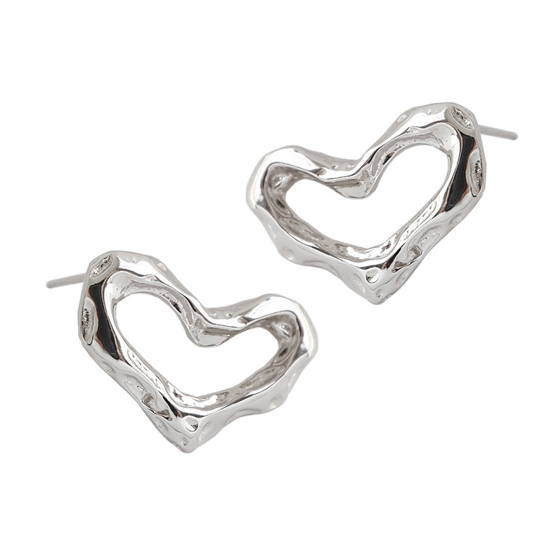 Simple Women heart shape earrings 925 sterling Silver Gold Plated jewelry stud earrings(图2)