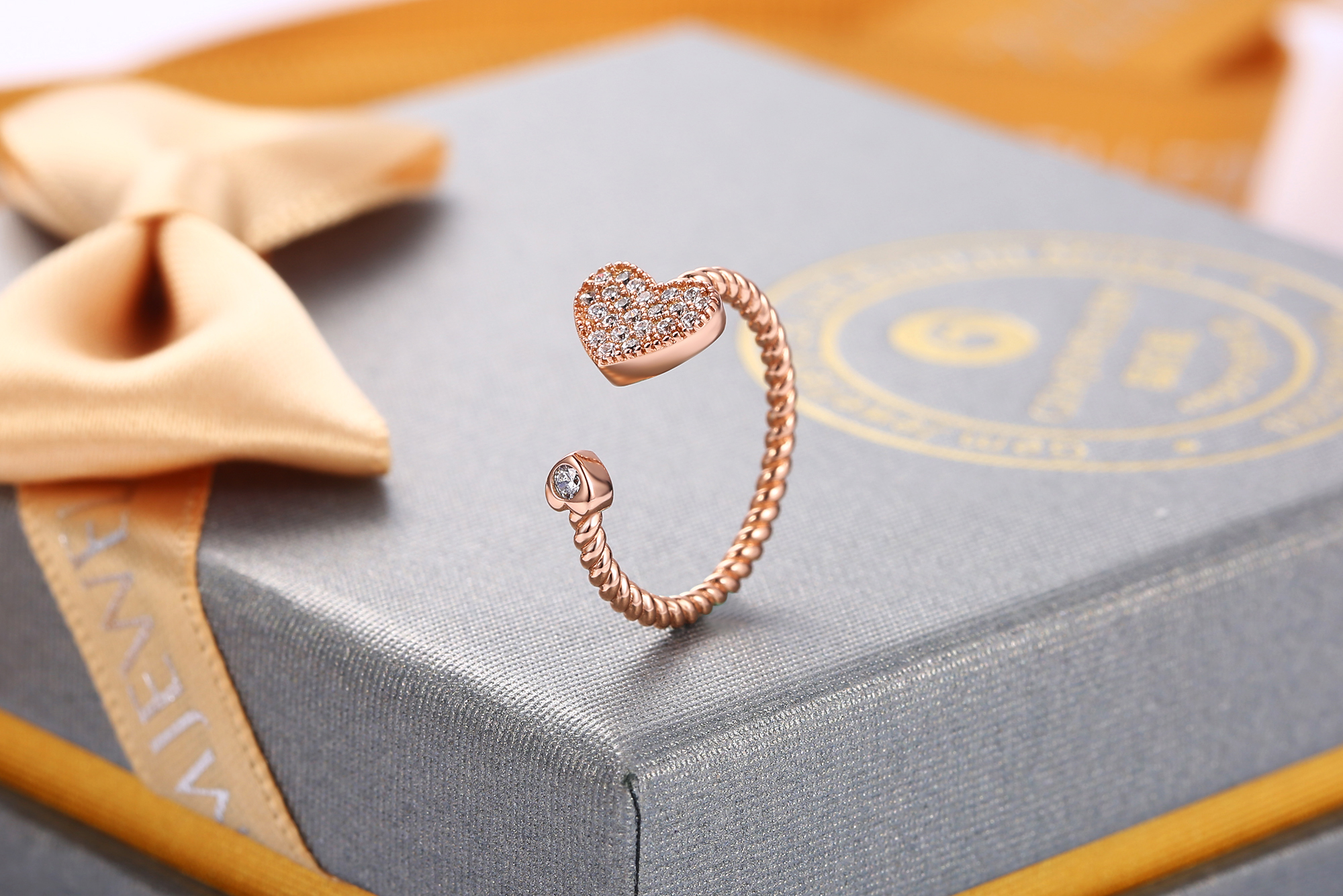 2021 Wholesale Heart Cubic Zirconia Rose Gold Plated 925 Women Jewelry Adjustable Silver Ring