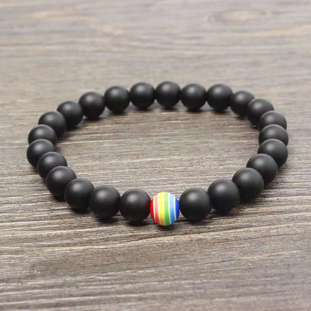 Custom 8 mm rainbow charm natural stone beaded Bracelet for couples gift wholesale beaded(图6)