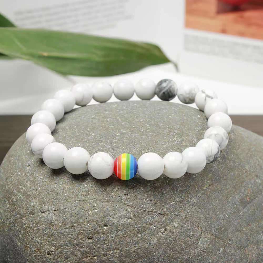 Custom 8 mm rainbow charm natural stone beaded Bracelet for couples gift wholesale beaded(图5)
