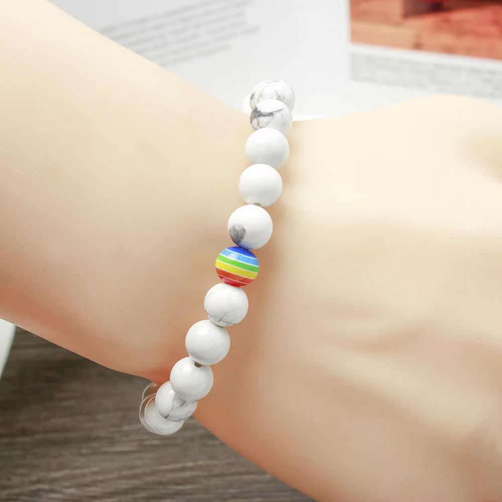 Custom 8 mm rainbow charm natural stone beaded Bracelet for couples gift wholesale beaded(图7)