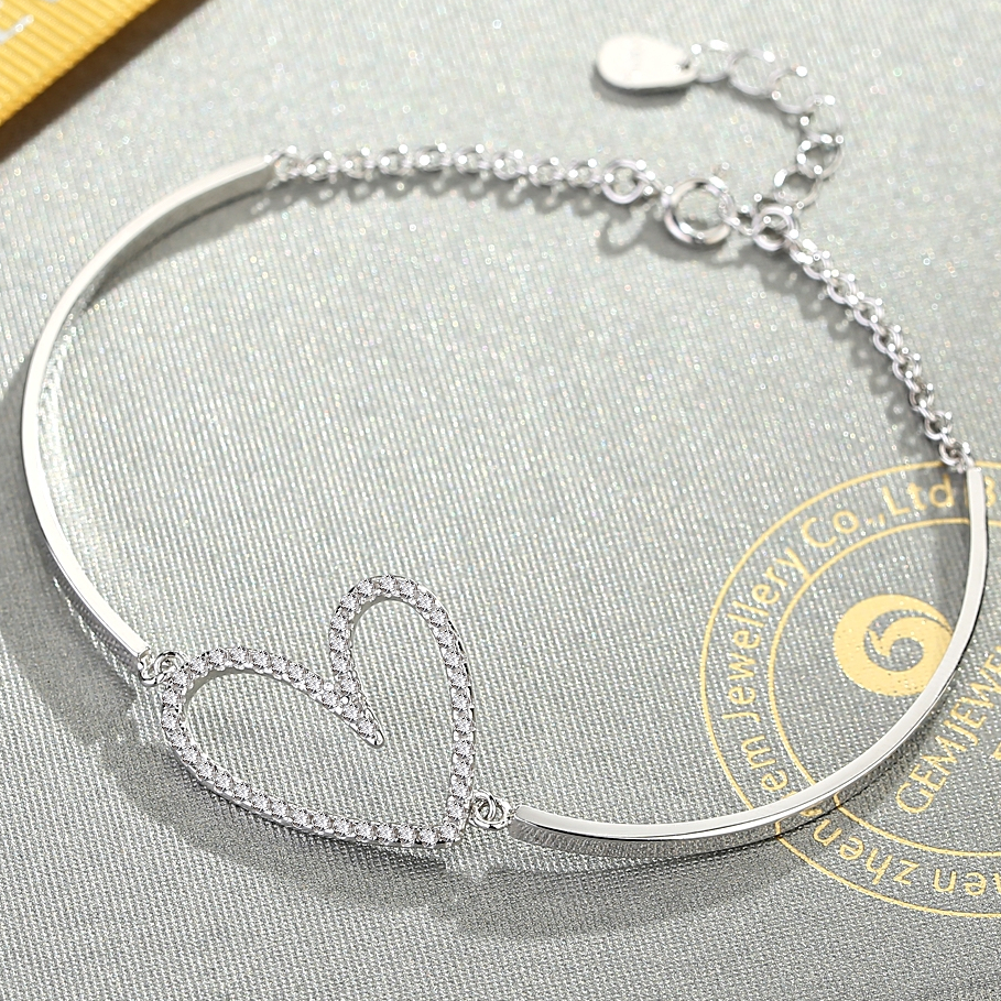 Bracelets Wholesale Jewelry Women Dainty Cubic Zirconia 925 Sterling Silver Heart Loves Bracelet(图2)