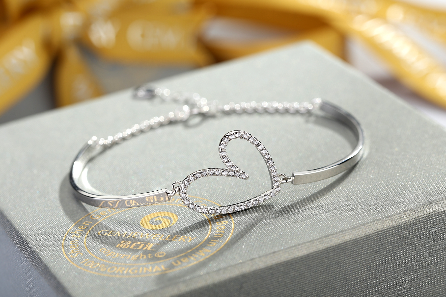 Bracelets Wholesale Jewelry Women Dainty Cubic Zirconia 925 Sterling Silver Heart Loves Bracelet(图6)