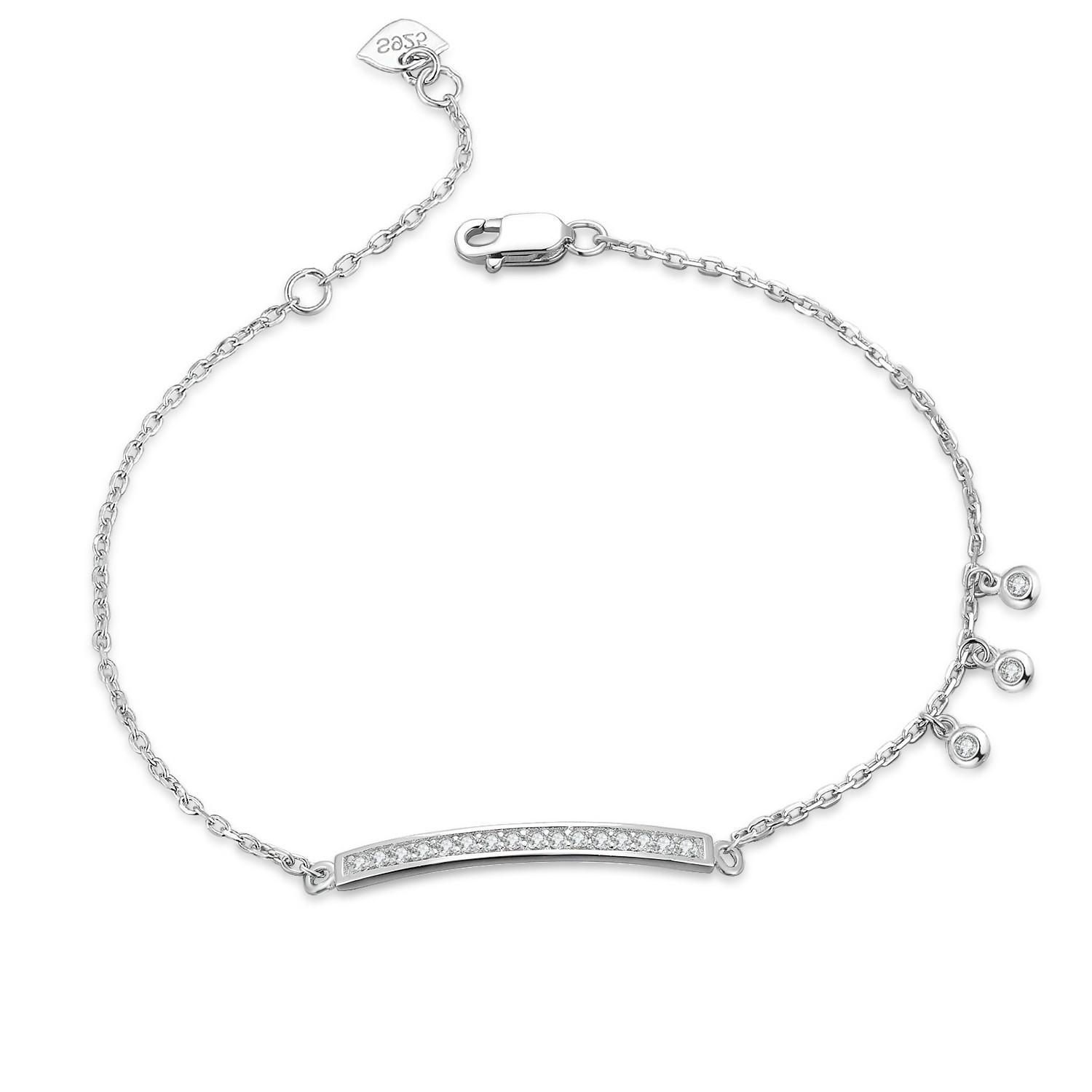 Womens jewelry Sterling silver charm Zircon bracelet strip shaped bracelet(图1)