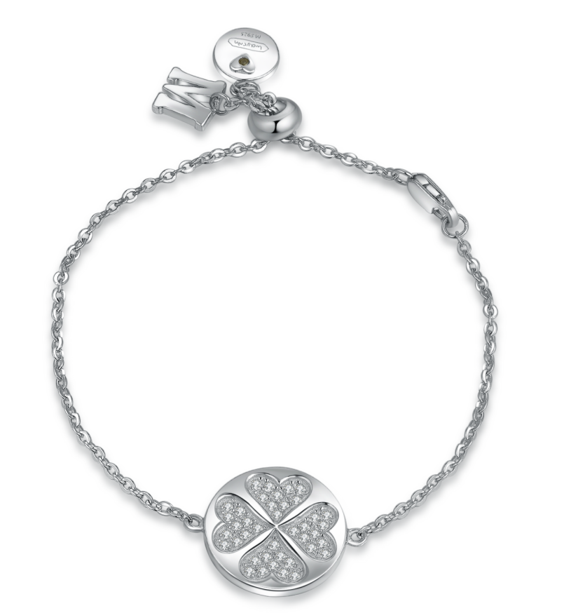 Fashion 925 silver Zircon Lucky Heart four-leaf Clover letter custom womens jewelry bracelert(图4)