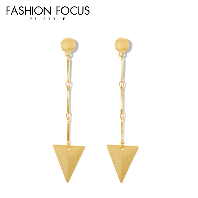 Wholesale Manufacturer Jewelry Women Brass Fashion Earrings 14K Gold Plated Triangle Long Drop Earri(图4)