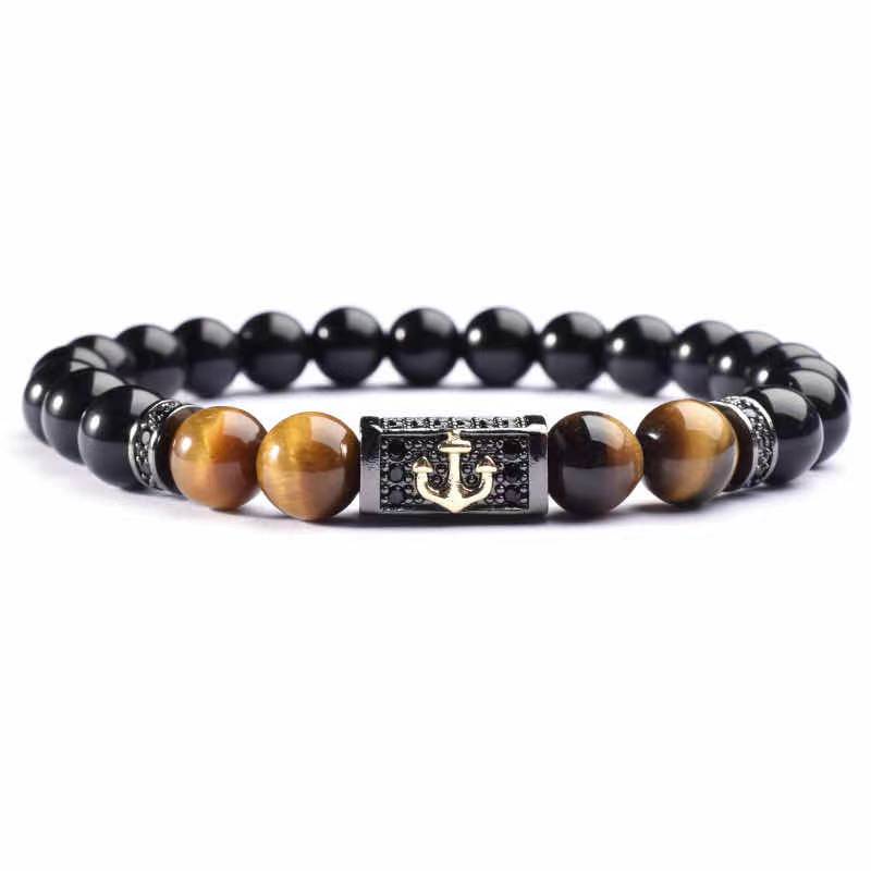 Black matte agate natural stone beads personalized Bangle mens Luxury Jewelry Bracelet(图7)