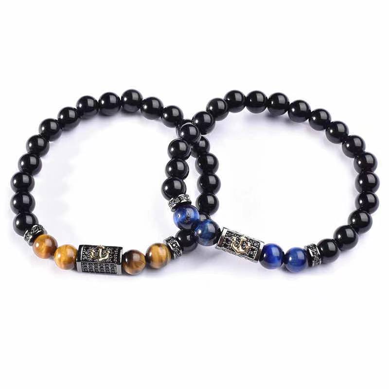 Black matte agate natural stone beads personalized Bangle mens Luxury Jewelry Bracelet(图8)