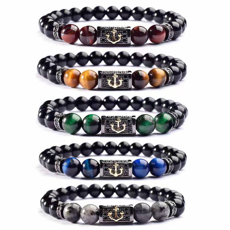 Black matte agate natural stone beads personalized Bangle mens Luxury Jewelry Bracelet(图9)