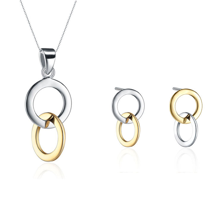 Women Fashion Jewelry Sets 925 Silver Earrings Necklace Set Gold Plated Jewelry(图5)