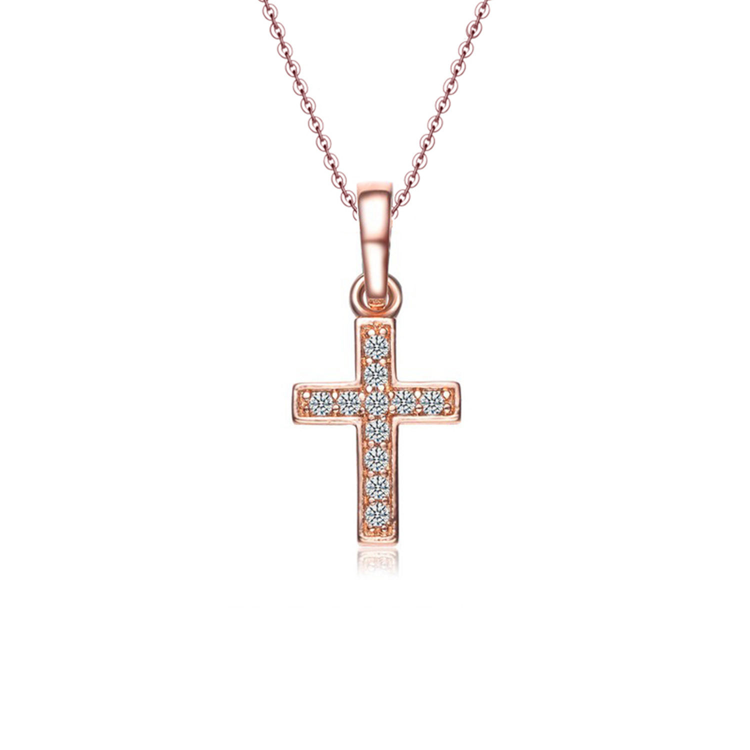  Rose Gold Wholesale Womens Jewelry 925 Sterling Silver Pendant Cubic Zirconia Cross Necklce(图3)